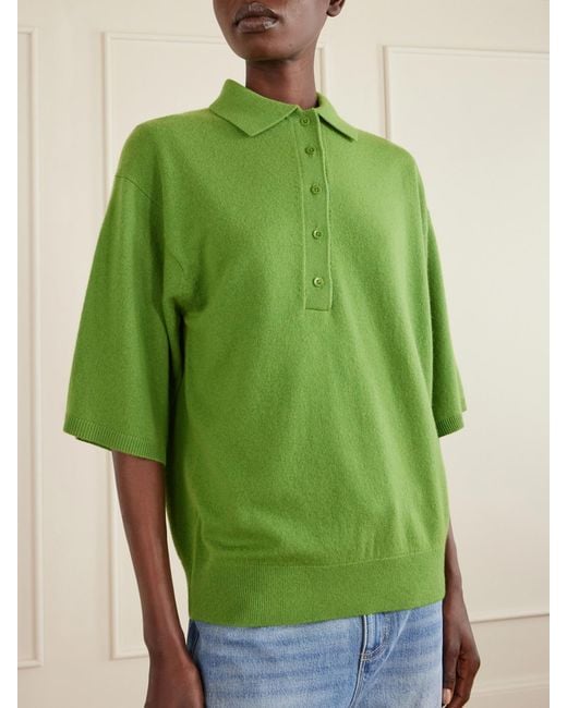 Tibi Green Wool And Cashmere-Blend Polo Shirt