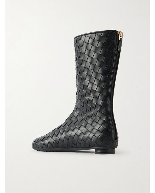 Bottega Veneta Black Atomic Intrecciato Leather Ankle Boots