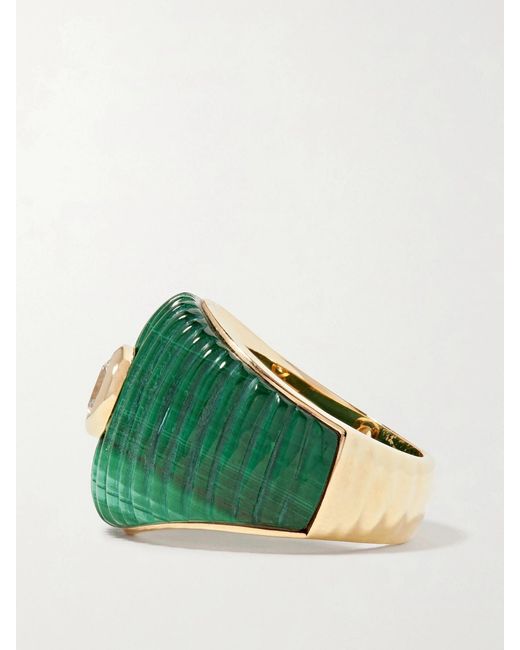 Yvonne Léon Metallic Berlingot 9-Karat, Malachite And Topaz Ring
