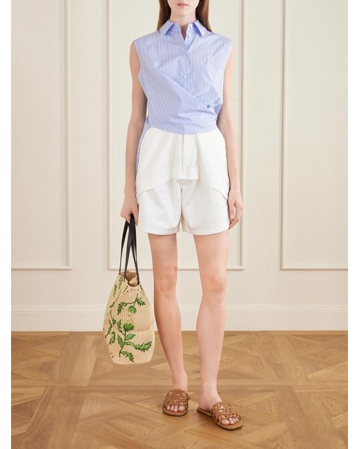 Loewe Blue Paula's Ibiza Anagram Appliquéd Striped Cotton-Popeline Top