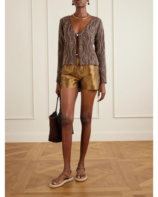 SARA CRISTINA Brown Arerna Textured Metallic Knitted Cardigan