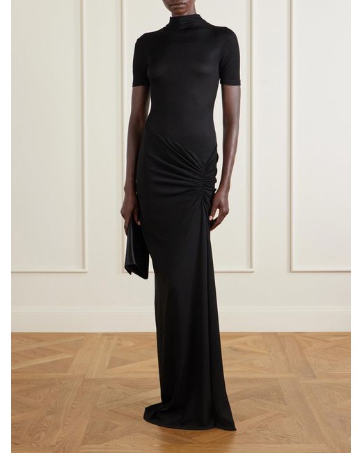 Christopher Esber Black Fusion Ruched Jersey Maxi Dress