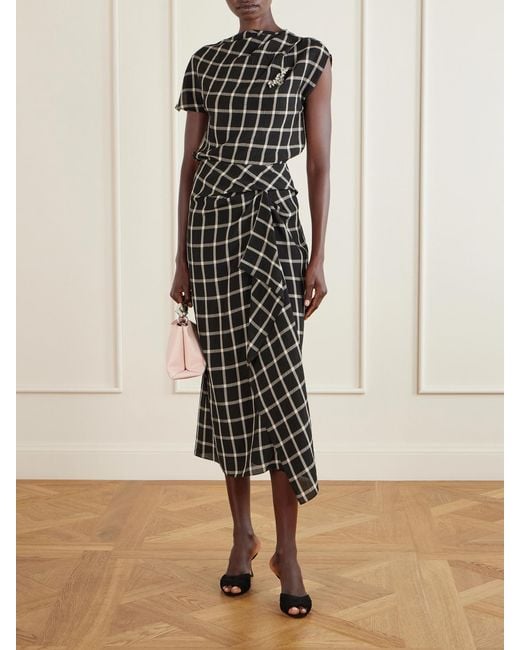 Erdem Black Crushed Window Checked Georgette Tank