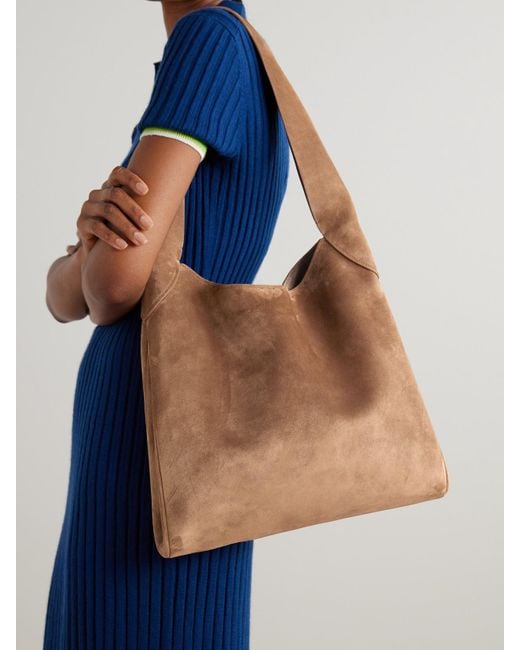 Gabriela Hearst Brown Kleine Schultertasche Aus Veloursleder
