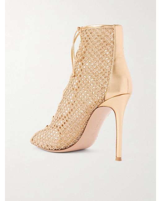 Gianvito Rossi Natural 105 Lace-Up Leather-Trimmed Mesh Ankle Boots