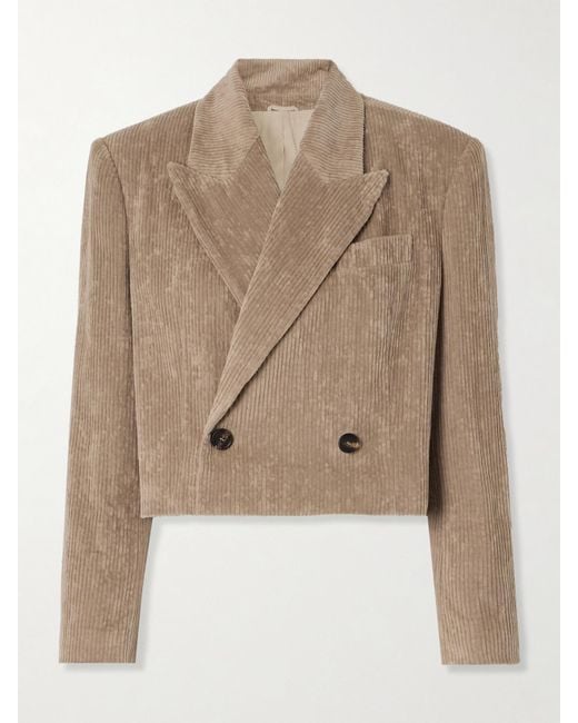 Brunello Cucinelli Natural Cropped Double-Breasted Cotton-Blend Corduroy Blazer