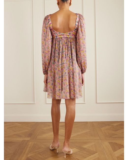 Dolce & Gabbana Pink Lace-Trimmed Floral-Print Silk-Blend Satin And Chiffon Mini Dress