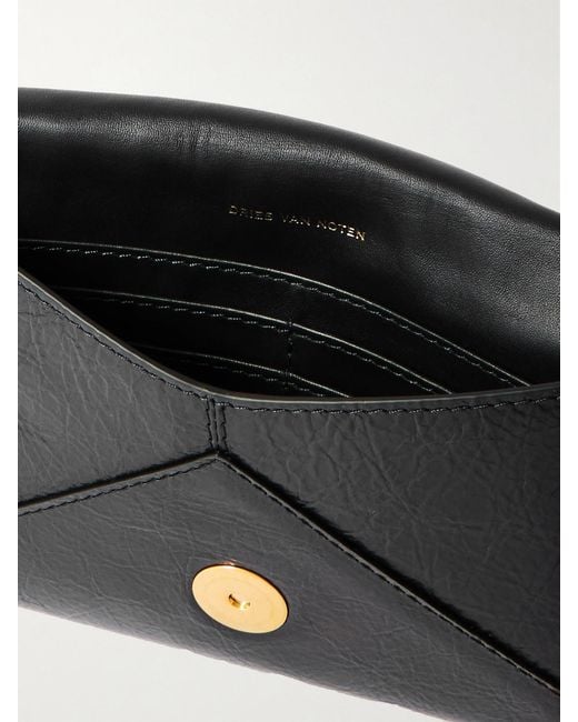 Dries Van Noten Black Medium Textured-Leather Clutch