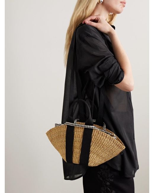 Muuñ Natural Sophie Mini Webbing-Trimmed Woven Straw Tote