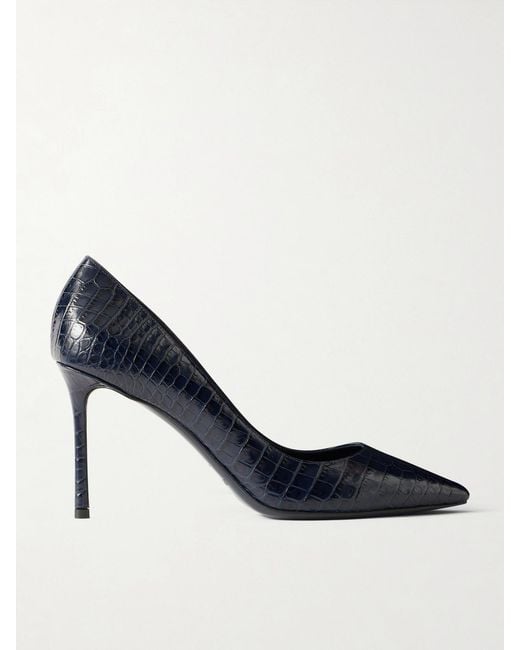 Jimmy Choo Blue Romy 85 Croc-Effect Leather Pumps