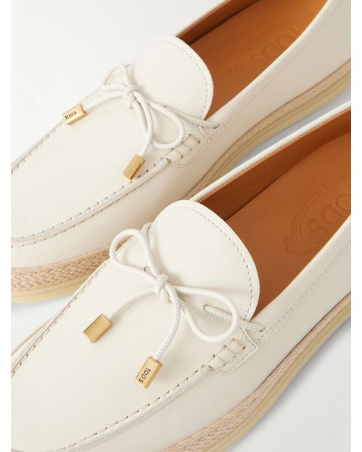 Tod's Natural Gomma Raffia-Trimmed Bow-Detailed Suede Loafers