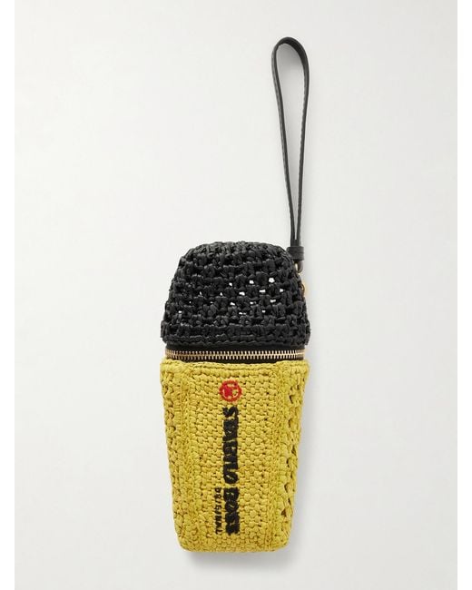 Anya Hindmarch White Stabilo Leather-Trimmed Raffia Bag Charm