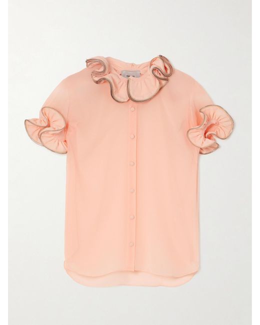 Coperni Pink Bluse Aus Chiffon Mit Rüschen Und Reißverschlüssen