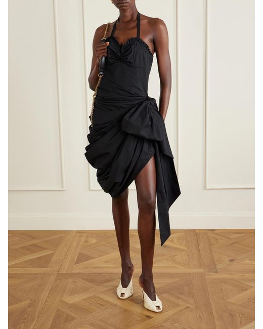 Chloé Black Halterneck Draped Cotton-Poplin Midi Dress
