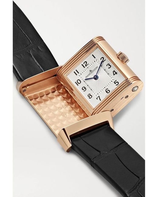 Jaeger-lecoultre White Reverso Classic Duetto Hand-Wound 34.2Mm X 21Mm Small Rose, Alligator And Diamond Watch