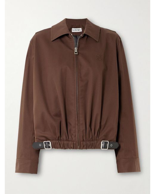 Loewe Brown Leather-Trimmed Cotton And Silk-Blend Twill Bomber Jacket