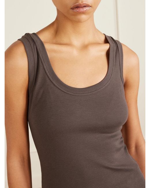 Brunello Cucinelli Brown Ribbed Cotton-Blend Jersey Tank