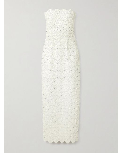 Clio Peppiatt White Strapless Scalloped Embellished Taffeta Gown