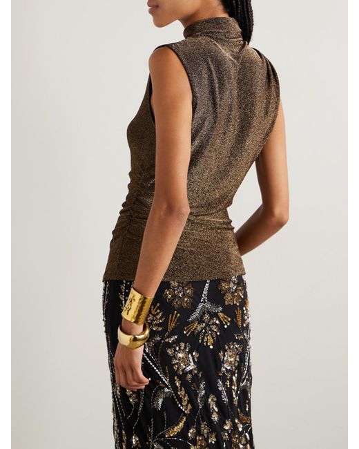 Veronica Beard Brown Mylie Oberteil Aus Metallic-Strick Mit Raffungen