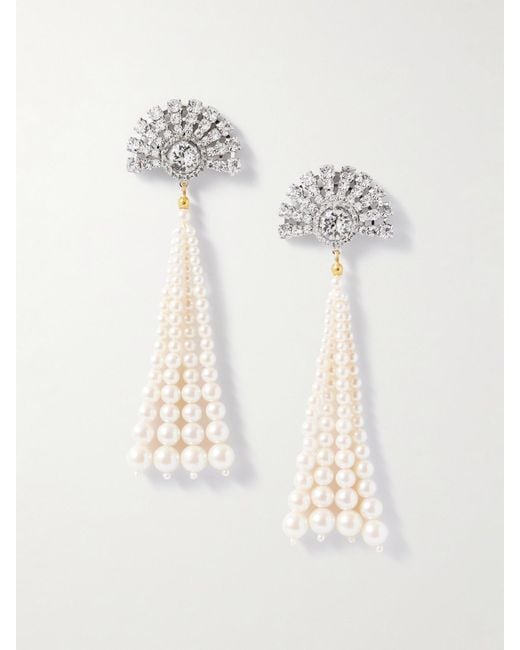 Jennifer Behr White Winifred Rhodium-Plated, Crystal And Pearl-Like Earrings
