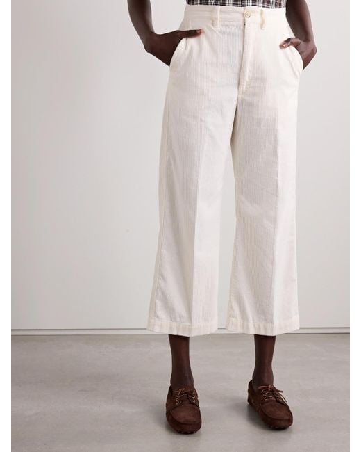 Polo Ralph Lauren White Cropped Cotton-Corduroy Wide-Leg Pants