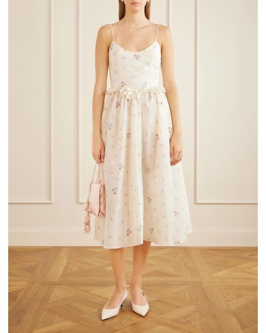 Alessandra Rich White Floral-Print Silk-Taffeta Midi Dress