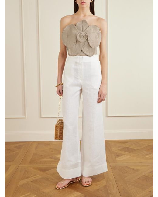 ANDRES OTALORA Natural Florencia Appliquéd Strapless Cropped Woven Top