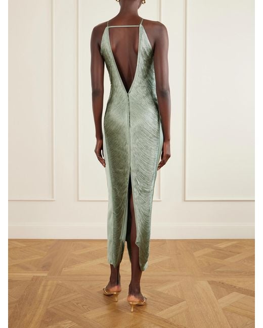 Cult Gaia White Renata Fringed Satin-Trimmed Mesh Gown