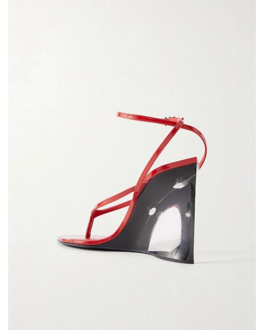 Alaïa Pink Tong 90 Patent-Leather Wedge Sandals