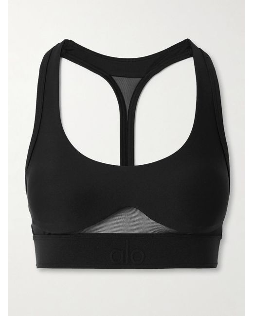 Alo Yoga Black Rebel Mesh-Trimmed Airlift Sports Bra