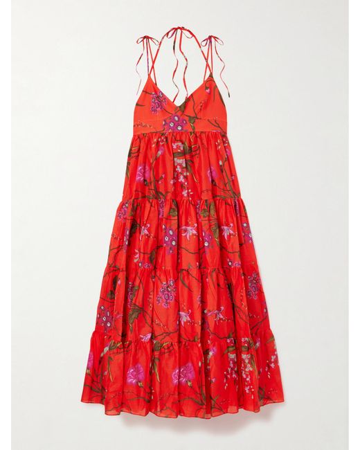 Erdem Floral-Print Tiered Cotton-Poplin Maxi Dress