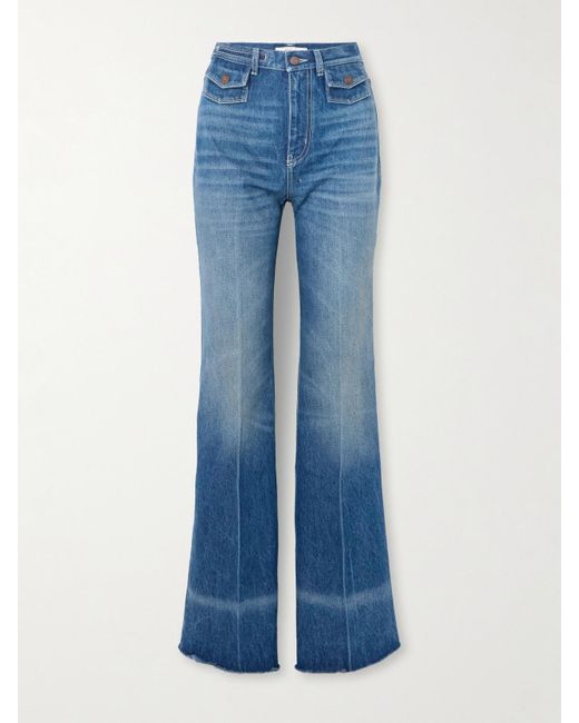 Chloé Women's Blue Frayed High-Rise Flared Jeans