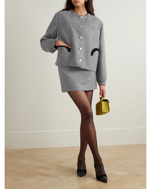 Blazé Milano Gray Gliss Velvet-Trimmed Houndstooth Wool Jacket