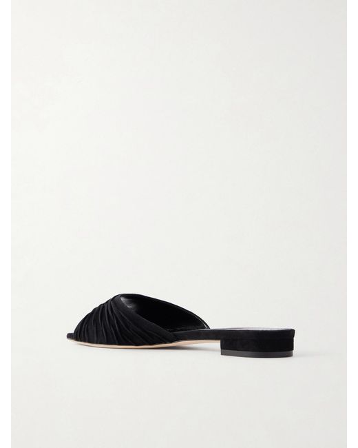 Manolo Blahnik White Pirua 10 Pleated Suede Sandals