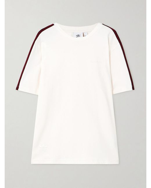 Adidas Originals White Wales Bonner Embroidered Webbing-Trimmed Organic Cotton-Jersey T-Shirt