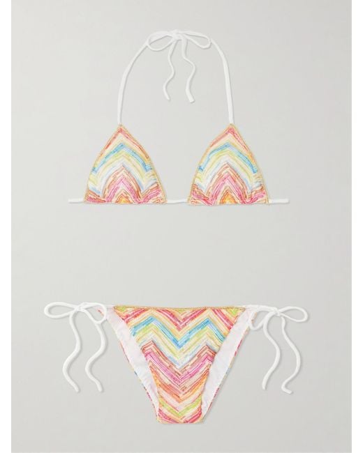 Missoni Multicolor Mare Striped Metallic Crochet-Knit Triangle Bikini