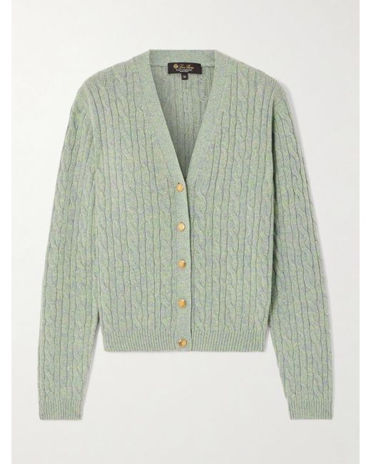 Loro Piana Green Cable-Knit Cashmere Cardigan