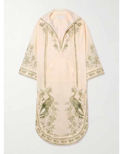 Zimmermann Natural Ascension Hooded Printed Cotton-Voile Midi Dress
