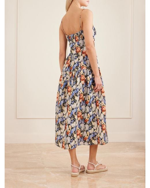Doen White Benoit Tiered Gathered Floral-Print Ramie Midi Dress