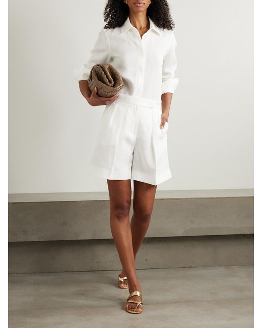 Max Mara White Dindy Pleated Linen Straight-Leg Shorts