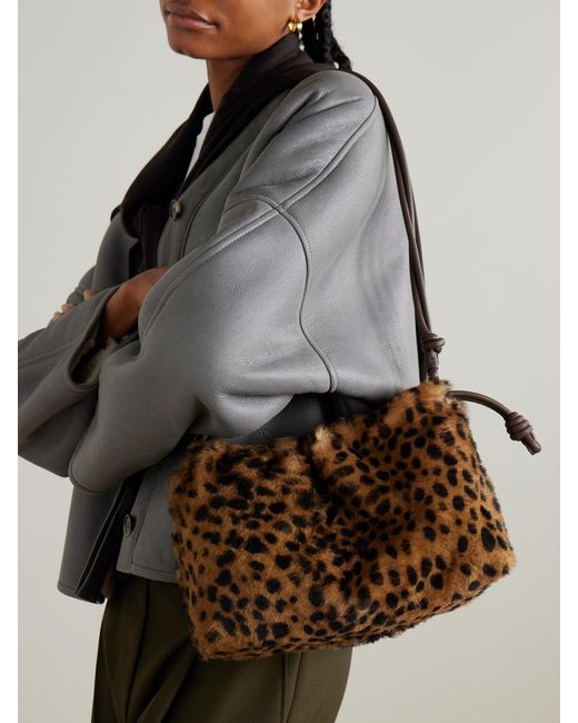 Loewe Brown Flamenco Medium Leather-Trimmed Leopard-Print Shearling Clutch