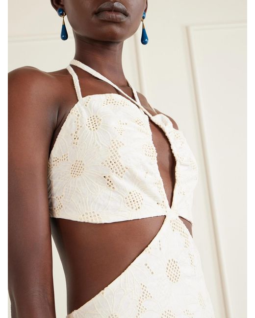 Christiano Marchelli Natural Penelope Open-Back Cutout Ruffled Tiered Broderie Anglaise Cotton Maxi Dress