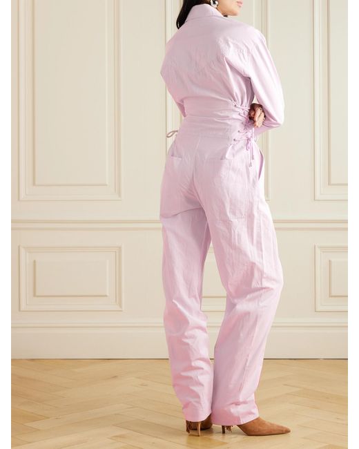 Isabel Marant Pink Irianna Lace-Up Pleated Cotton-Canvas Jumpsuit