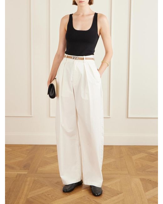 Kallmeyer White Joel Pleated Cotton-Poplin Wide-Leg Pants
