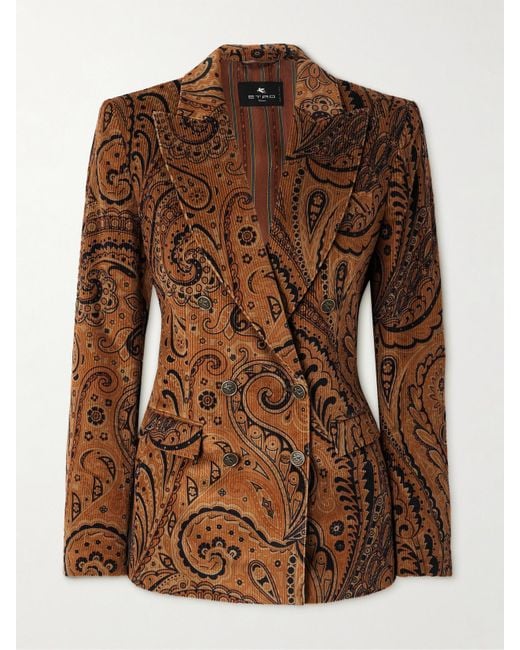 Etro Brown Double-Breasted Paisley-Print Cotton-Blend Corduroy Blazer