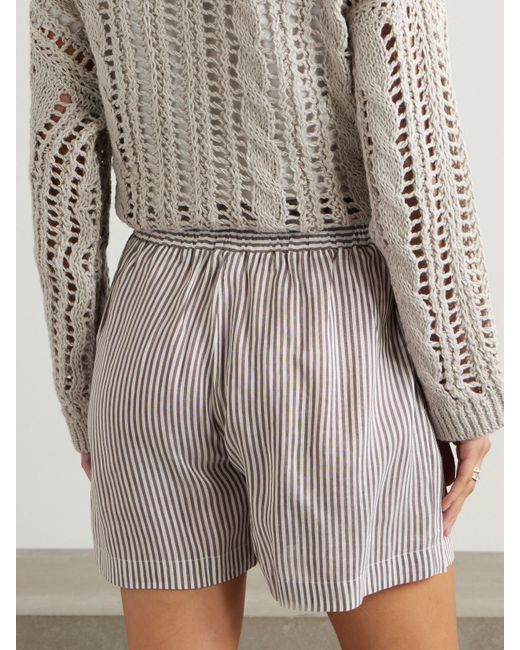 Short En Lin Et Soie Mélangés À Rayures Brunello Cucinelli en coloris Brown