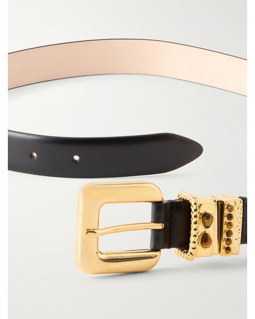 DEHANCHE Black Mara Stone Tiger's Eye-Embellished Leather Belt