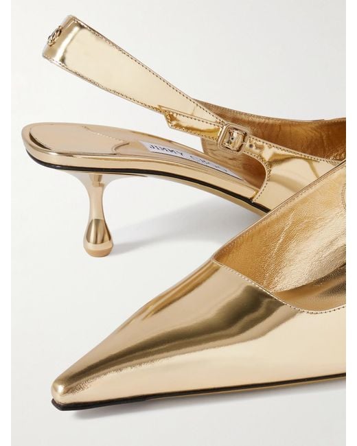 Jimmy Choo Natural Amel 50 Slingback-Pumps Aus Metallic-Leder Mit Logoverzierung