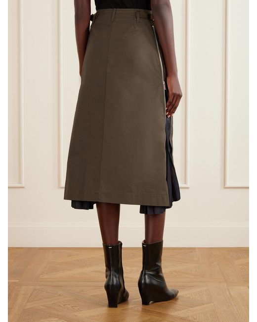 Sacai Green Weather Cotton-Twill Midi Skirt