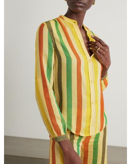 Suzie Kondi Yellow Koubi Striped Cotton-Gauze Shirt